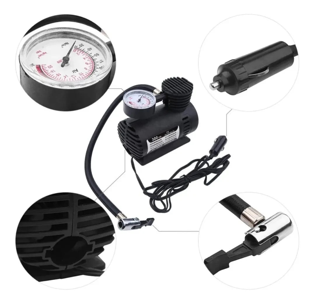 Compresor de Aire Portátil 12V – Inflado Rápido y Preciso 300 PSI