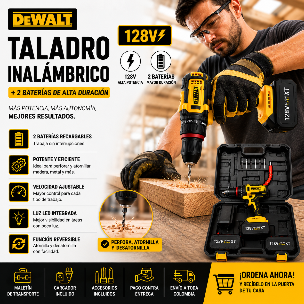 [PROMO]🔥 TALADRO INALÁMBRICO DEWALT 128V + 2 BATERÍAS DE ALTA DURACIÓN