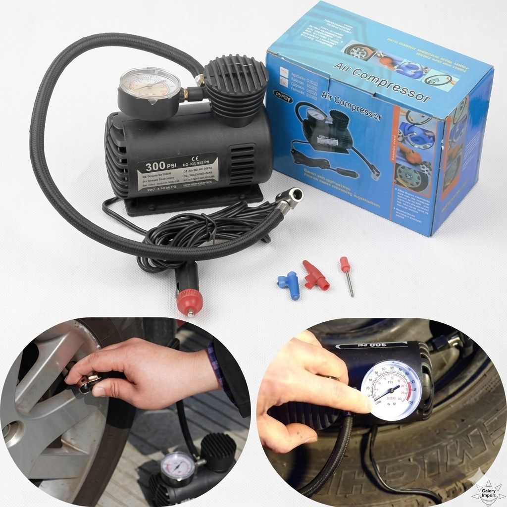 Compresor de Aire Portátil 12V – Inflado Rápido y Preciso 300 PSI