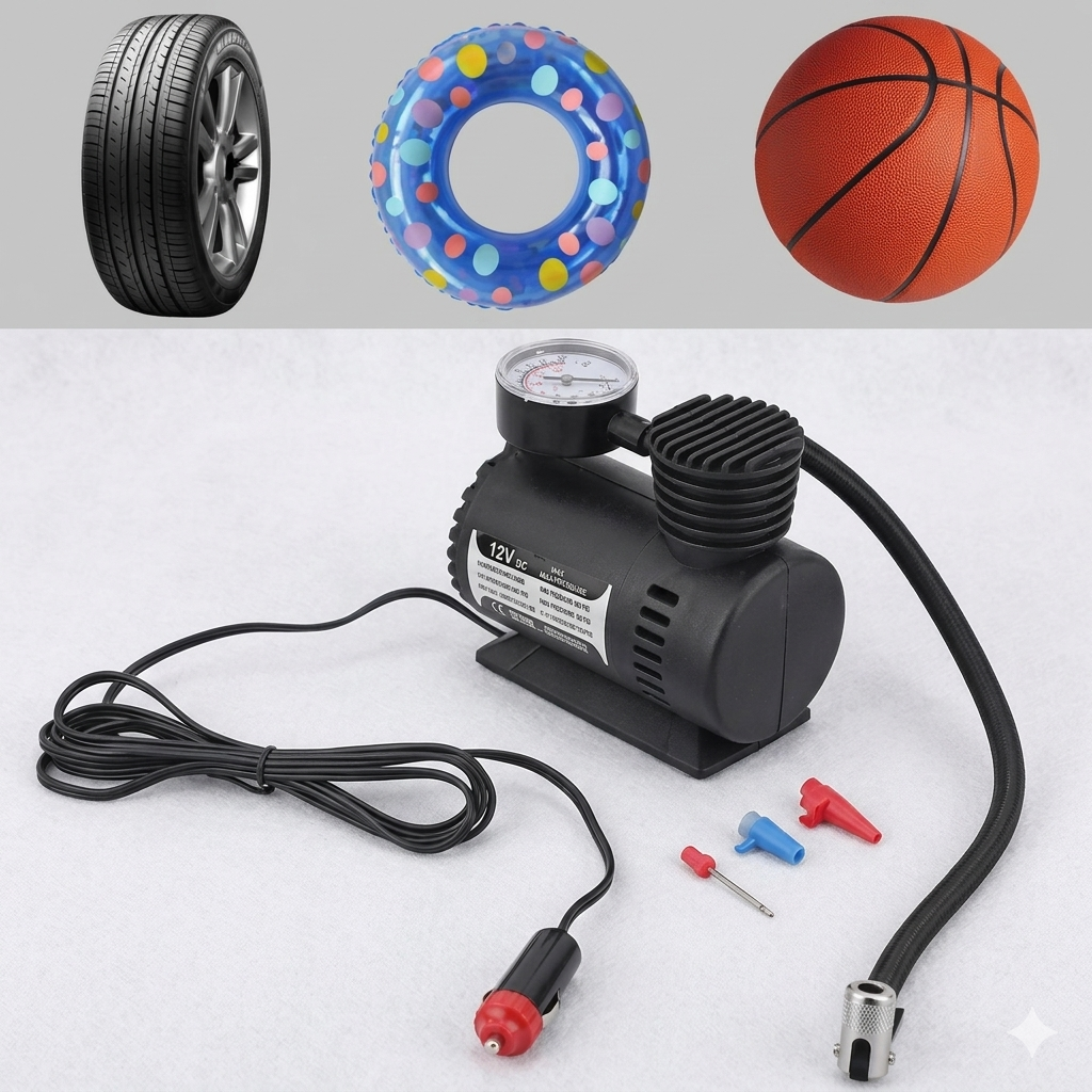 Compresor de Aire Portátil 12V – Inflado Rápido y Preciso 300 PSI